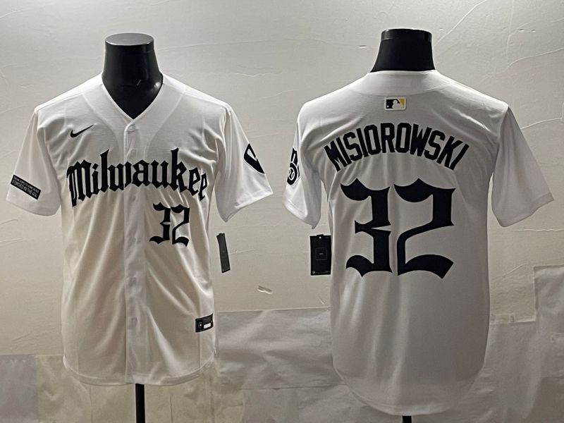 Men 2025 Milwaukee Brewers #32 Misiorowski White Five generations Joint Name Nike MLB Jersey style 08